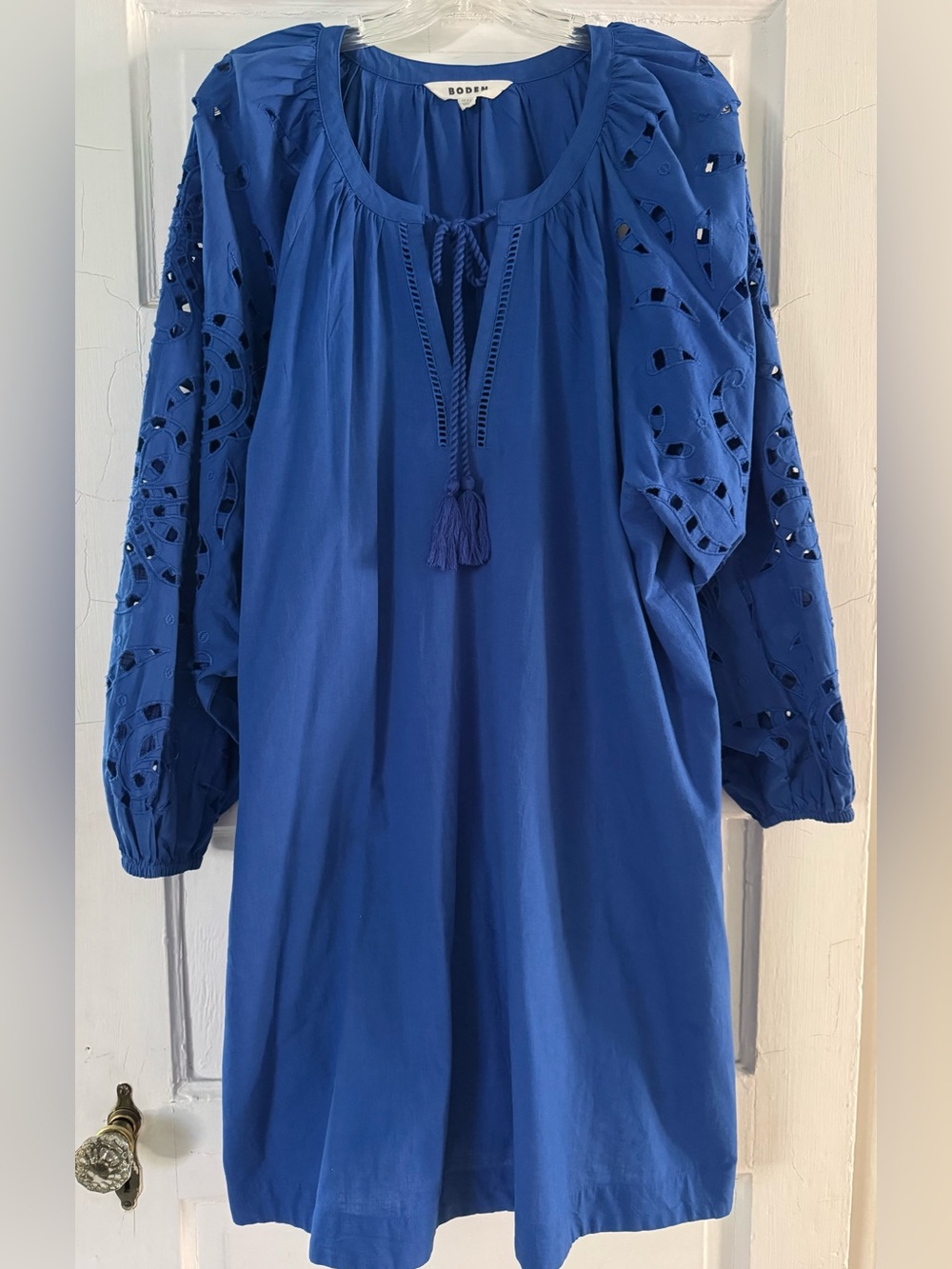 Boden Cobalt Blue Eyelet-Sleeve Peasant Tunic